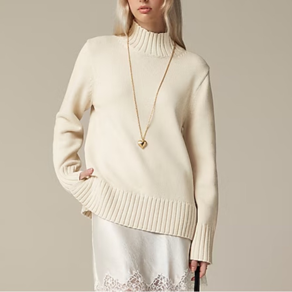 NWT J.Crew cotton turtleneck in pale bone. Size S